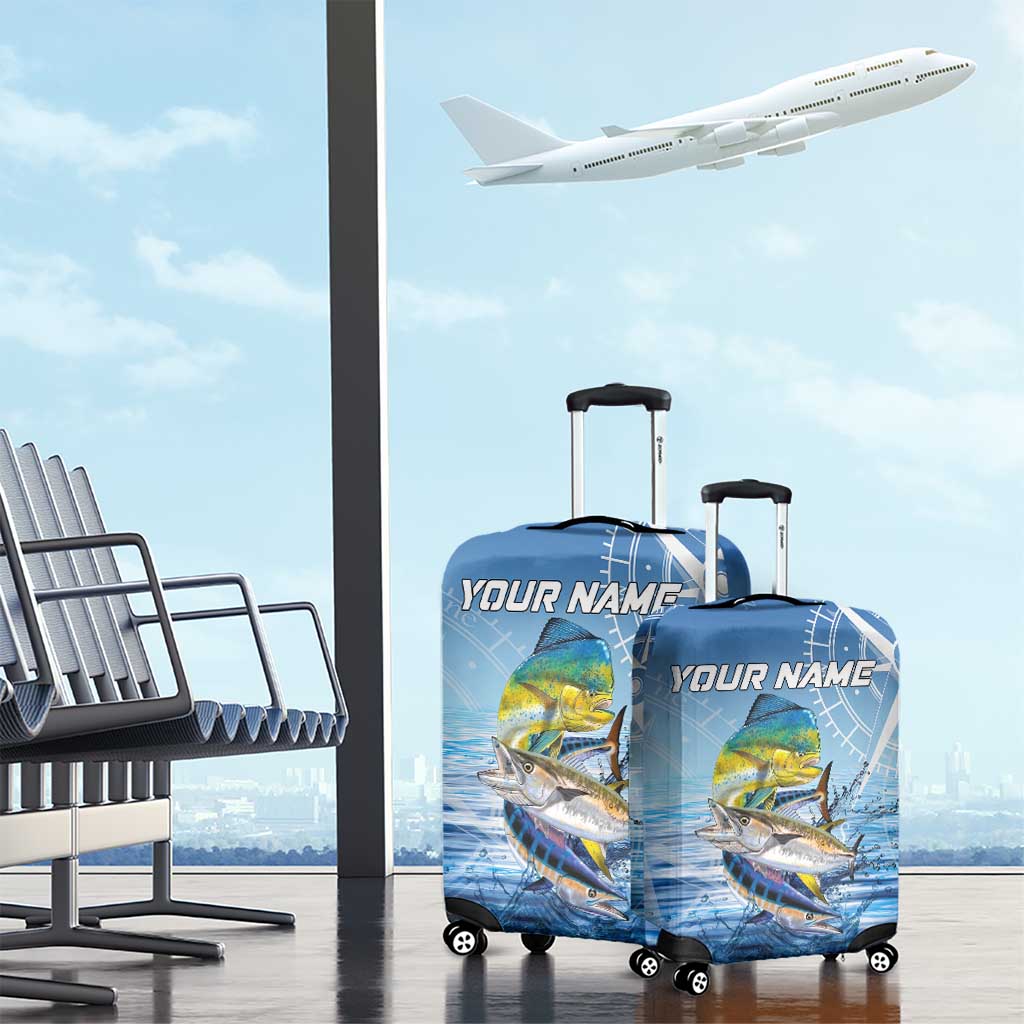 Mahi Mahi and Tuna Fish Luggage Cover Fishing Ocean Water Background and Nautical Compass Elements TS04