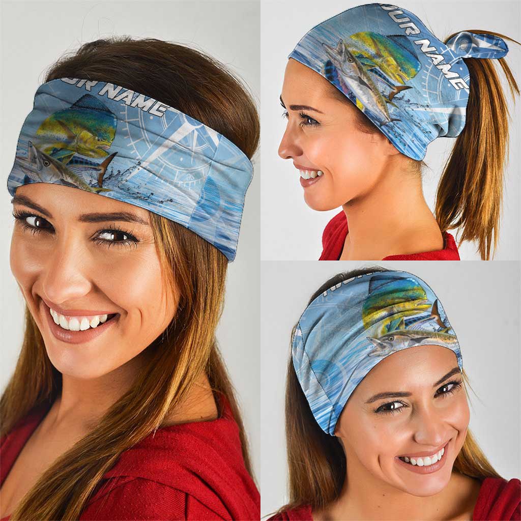 Mahi Mahi and Tuna Fish Neck Gaiter Fishing Ocean Water Background and Nautical Compass Elements TS04