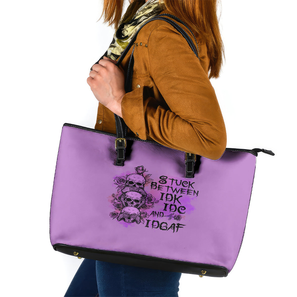 Stuck Between Idk Idc And Idgaf Leather Tote Bag TS04