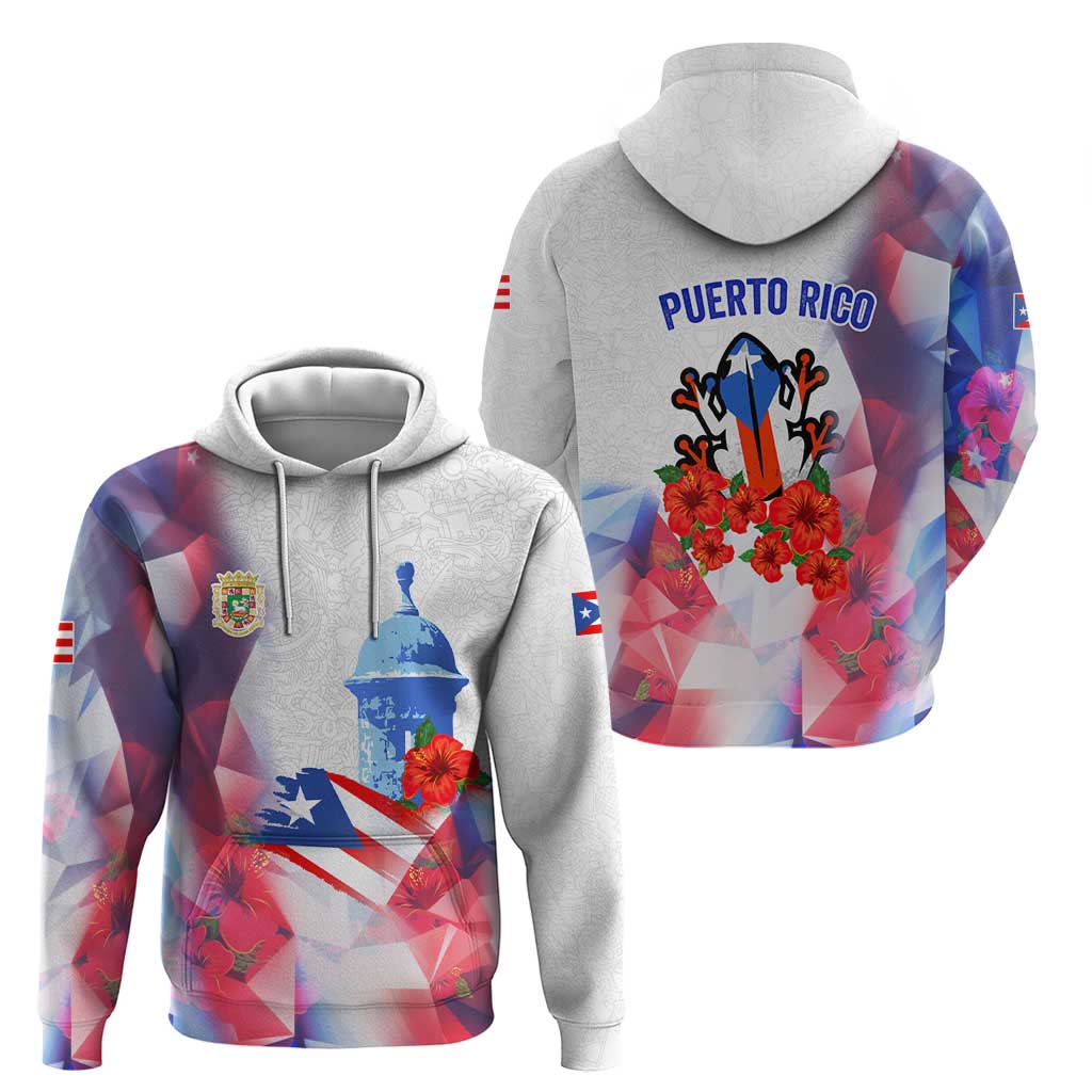 Puerto Rico Hoodie with Coqui Frog, Hibiscus Flowers, and Flag Landmark Design TS04