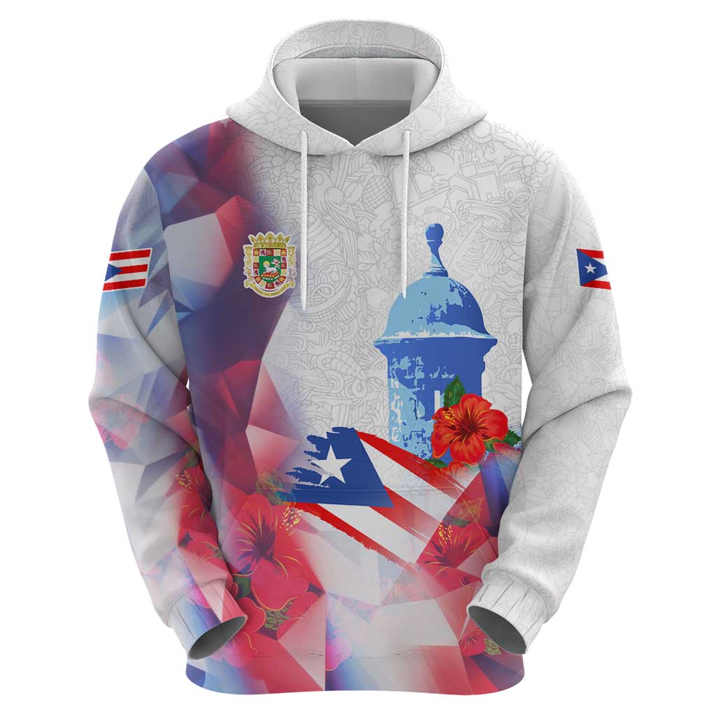 Puerto Rico Hoodie with Coqui Frog, Hibiscus Flowers, and Flag Landmark Design TS04