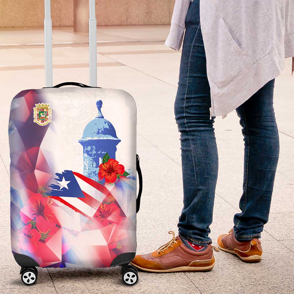 Puerto Rico Luggage Cover with Coqui Frog, Hibiscus Flowers, and Flag Landmark Design TS04