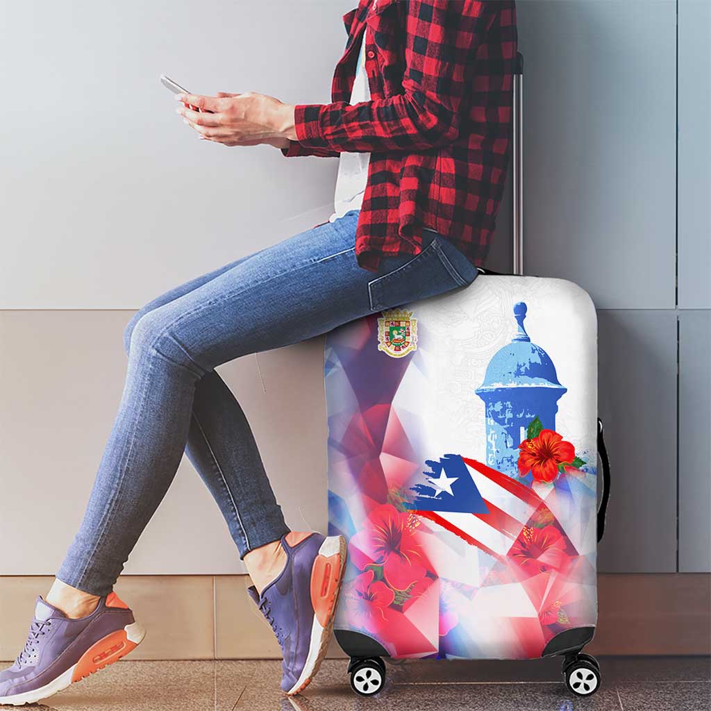 Puerto Rico Luggage Cover with Coqui Frog, Hibiscus Flowers, and Flag Landmark Design TS04