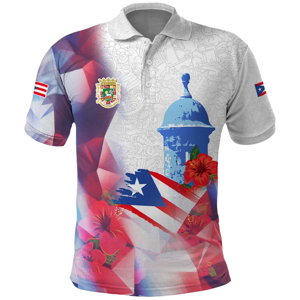 Puerto Rico Polo Shirt with Coqui Frog, Hibiscus Flowers, and Flag Landmark Design TS04