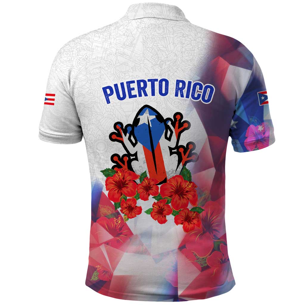 Puerto Rico Polo Shirt with Coqui Frog, Hibiscus Flowers, and Flag Landmark Design TS04