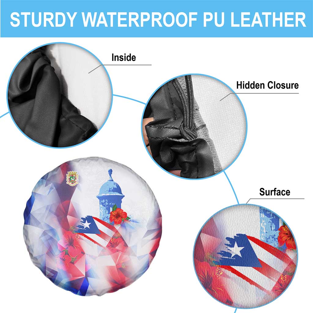 Puerto Rico Spare Tire Cover with Coqui Frog, Hibiscus Flowers, and Flag Landmark Design TS04