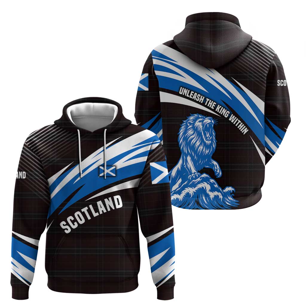 Scotland Lion Hoodie with Blue and White Saltire and Tartan Pattern TS04