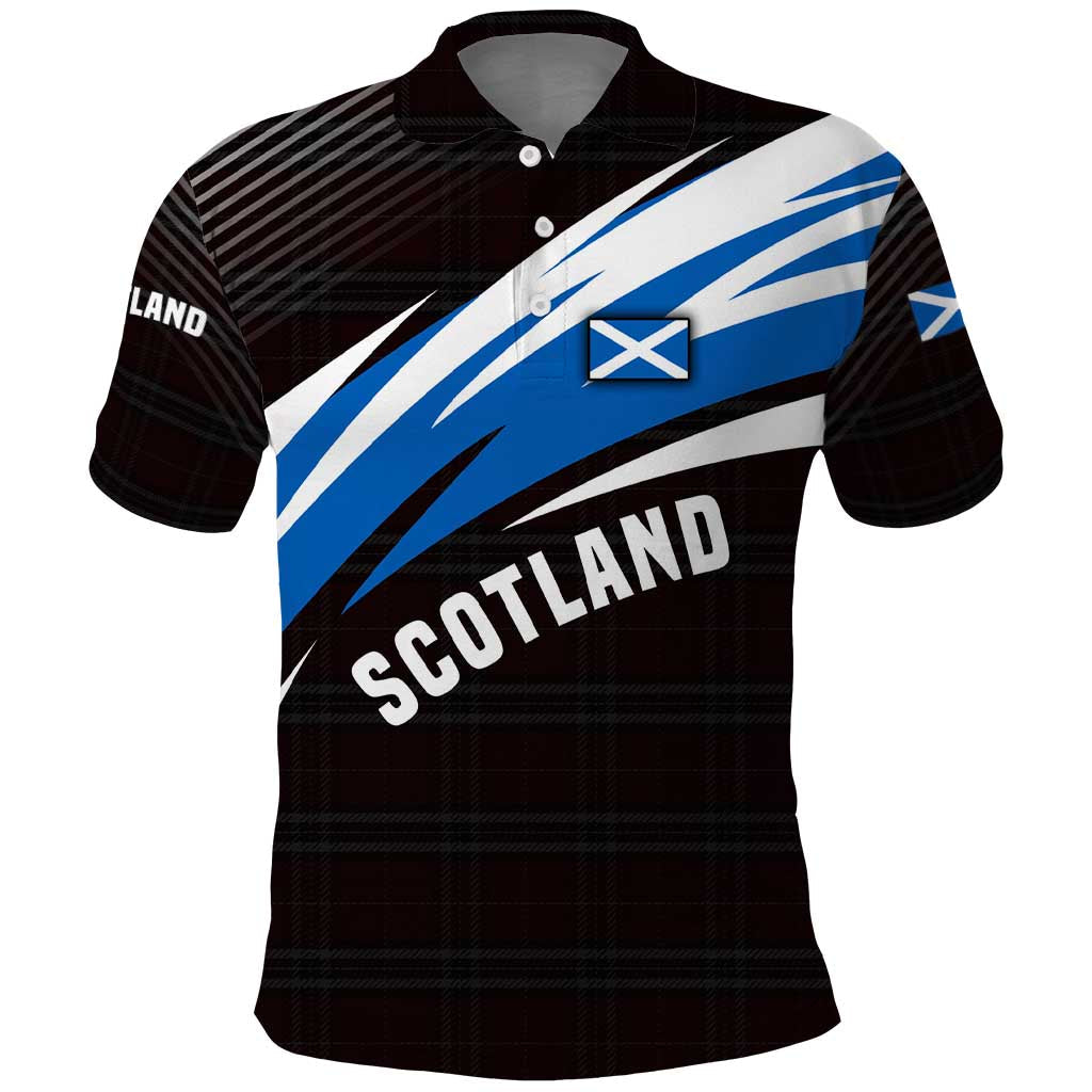 Scotland Lion Polo Shirt with Blue and White Saltire and Tartan Pattern TS04