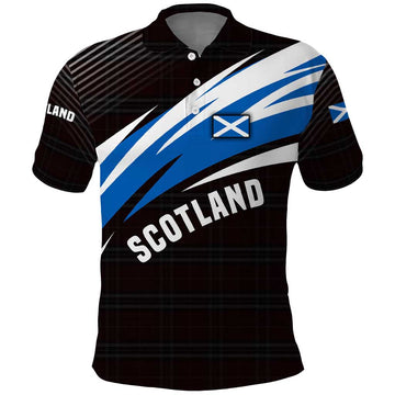 Scotland Lion Polo Shirt with Blue and White Saltire and Tartan Pattern TS04