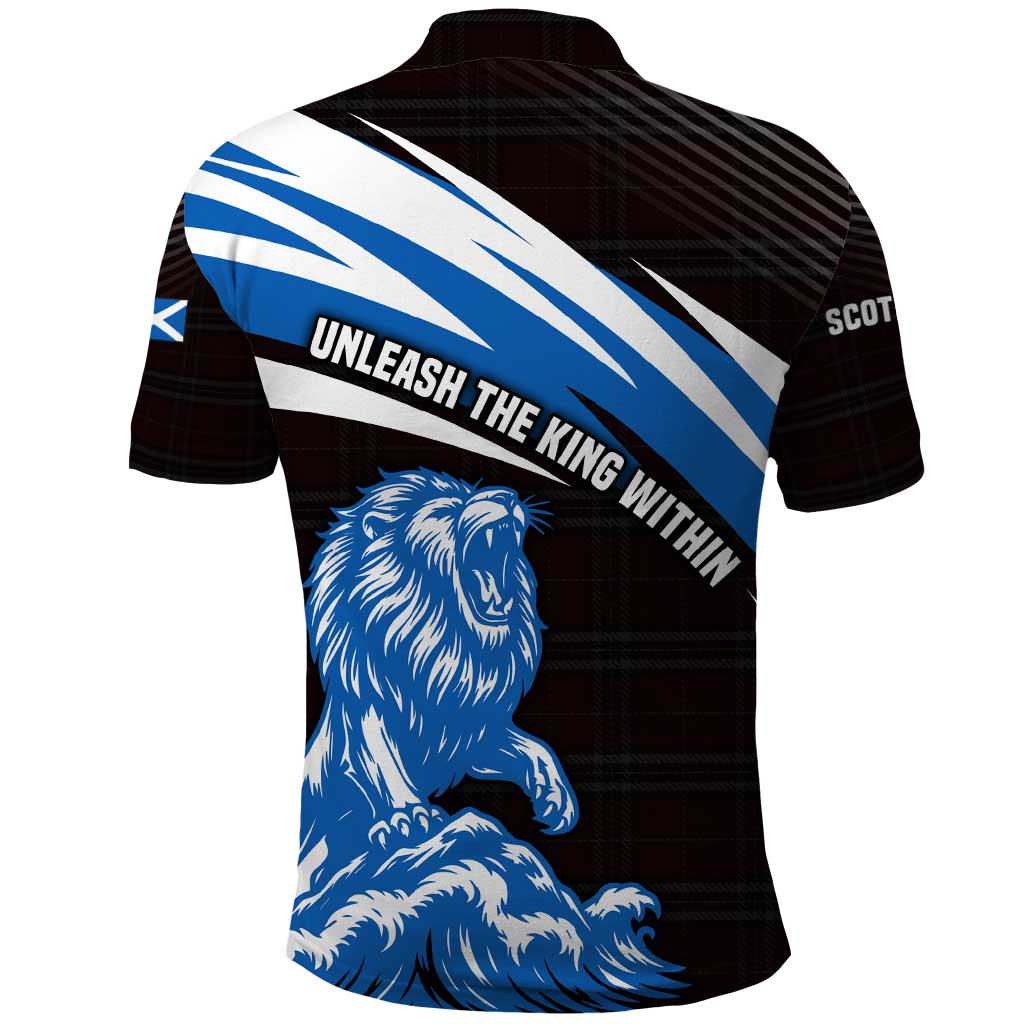 Scotland Lion Polo Shirt with Blue and White Saltire and Tartan Pattern TS04