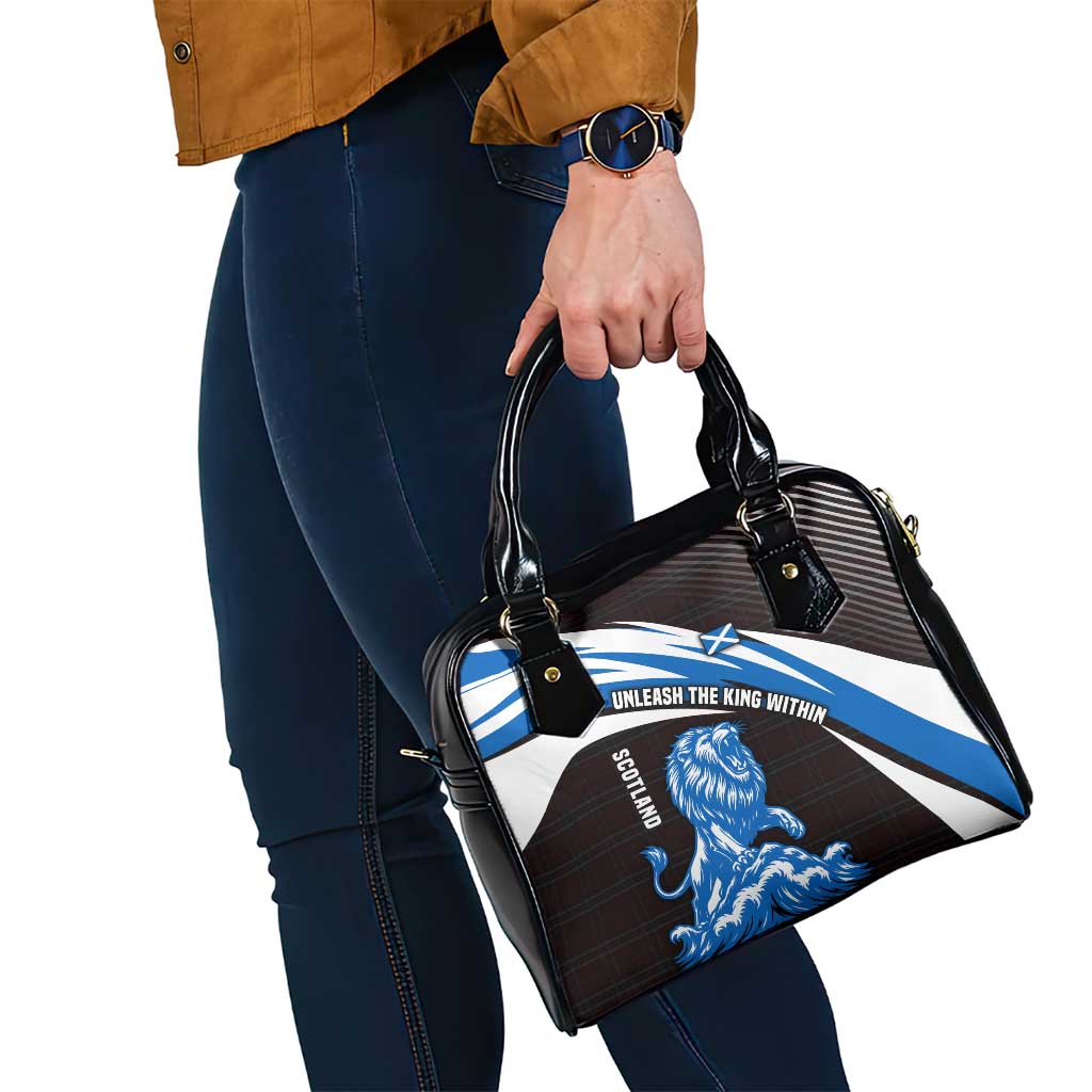 Scotland Lion Shoulder Handbag with Blue and White Saltire and Tartan Pattern TS04