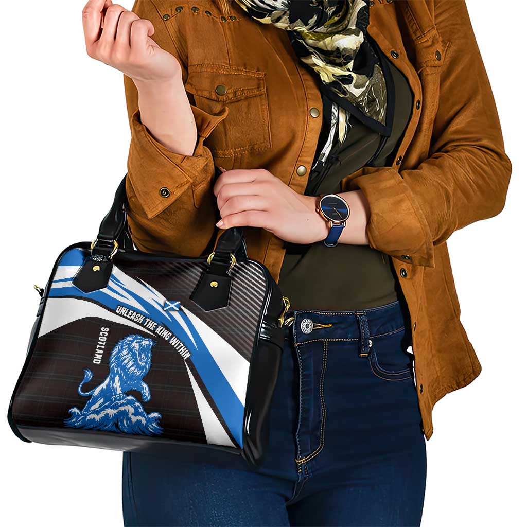Scotland Lion Shoulder Handbag with Blue and White Saltire and Tartan Pattern TS04