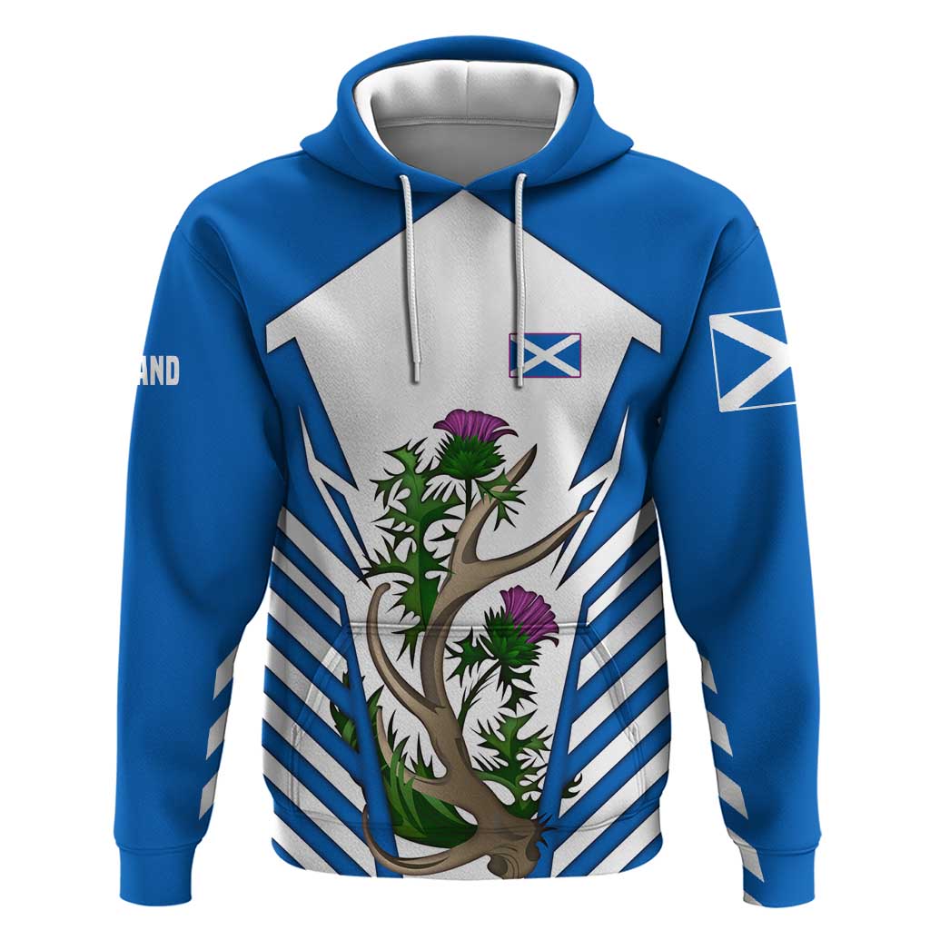 Scotland Thistle and Saltire Hoodie with Blue and White National Design TS04