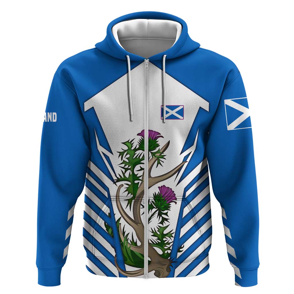 Scotland Thistle and Saltire Hoodie with Blue and White National Design TS04