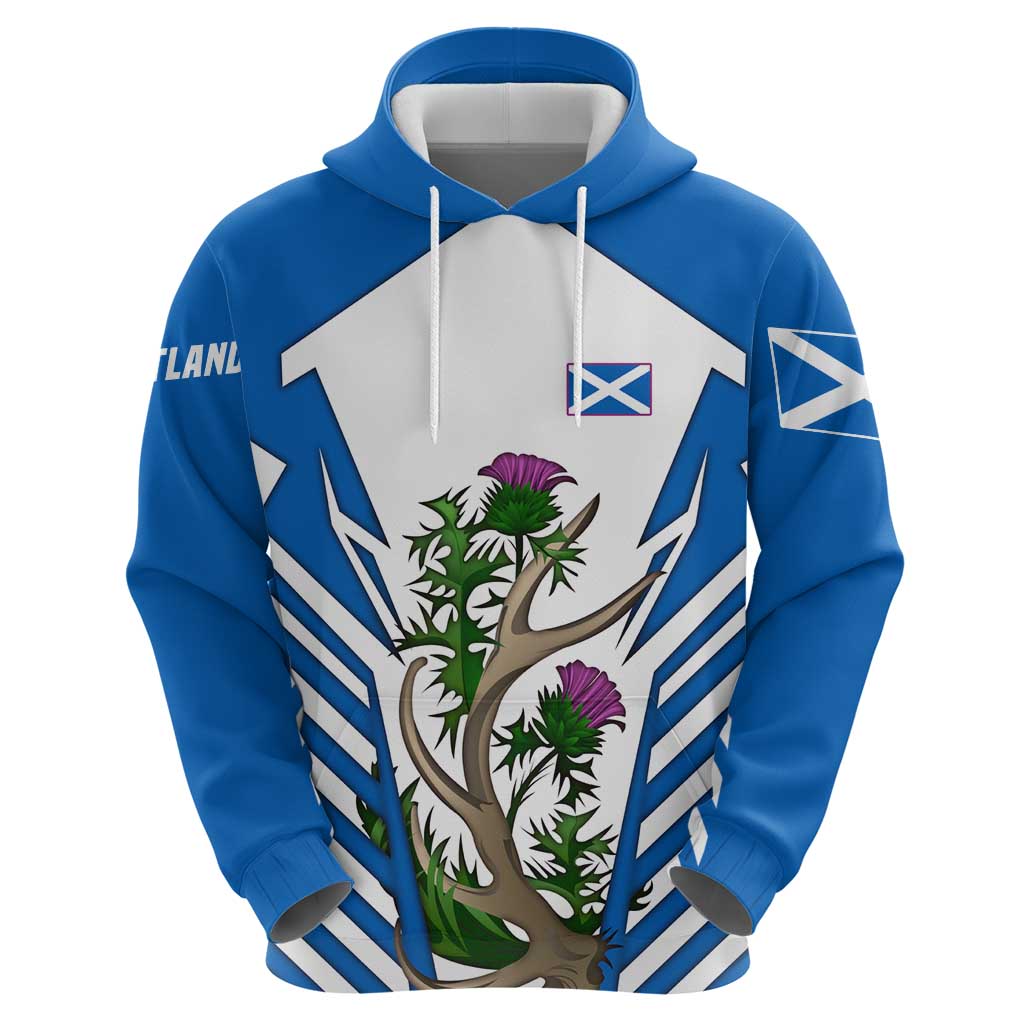 Scotland Thistle and Saltire Hoodie with Blue and White National Design TS04
