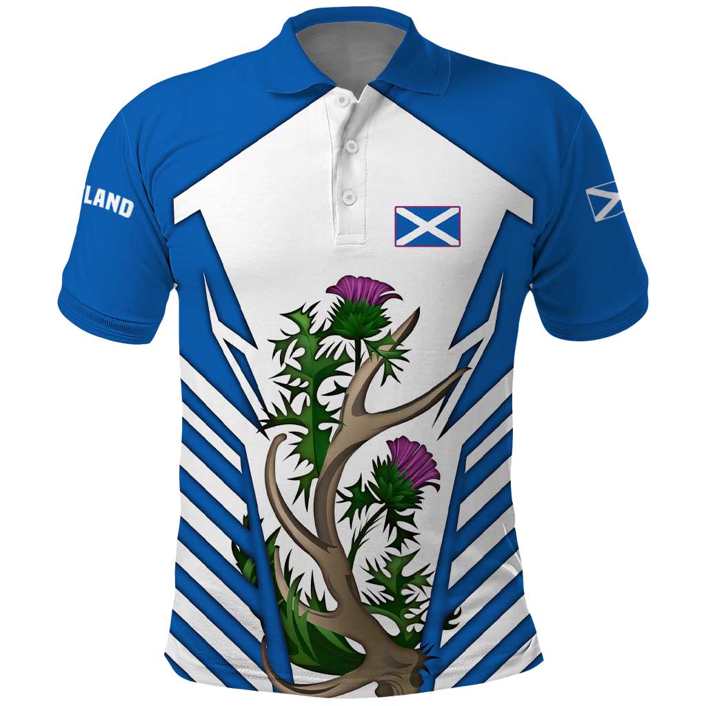 Scotland Thistle and Saltire Polo Shirt with Blue and White National Design TS04