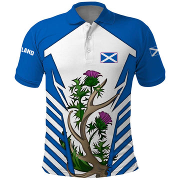 Scotland Thistle and Saltire Polo Shirt with Blue and White National Design TS04