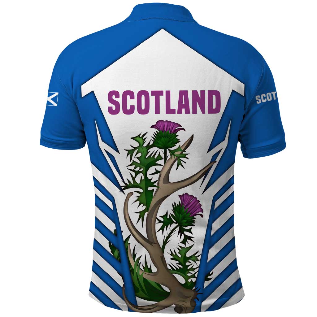 Scotland Thistle and Saltire Polo Shirt with Blue and White National Design TS04