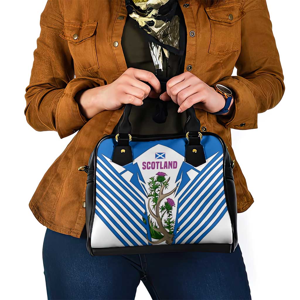 Scotland Thistle and Saltire Shoulder Handbag with Blue and White National Design TS04