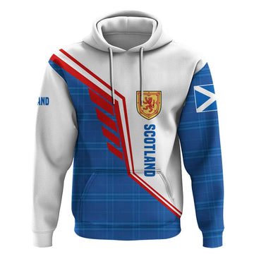 Scotland Blue Tartan Hoodie with Crest and Saltire Shield Design TS04
