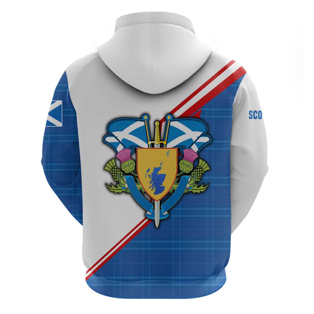 Scotland Blue Tartan Hoodie with Crest and Saltire Shield Design TS04