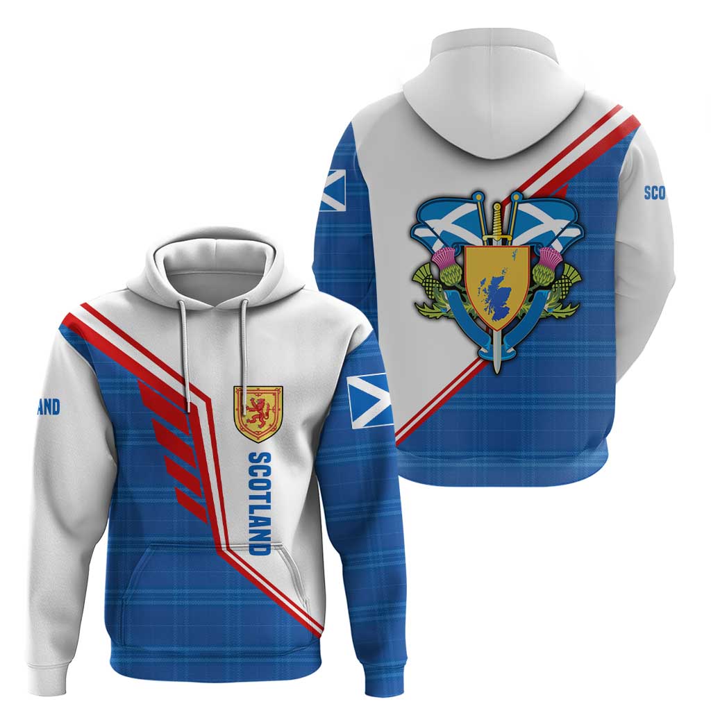 Scotland Blue Tartan Hoodie with Crest and Saltire Shield Design TS04