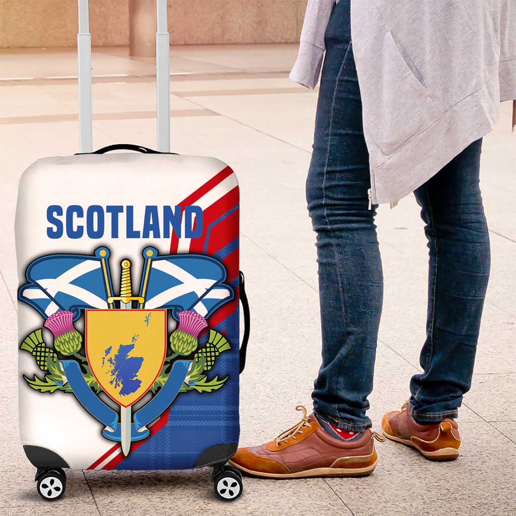 Scotland Blue Tartan Luggage Cover with Crest and Saltire Shield Design TS04