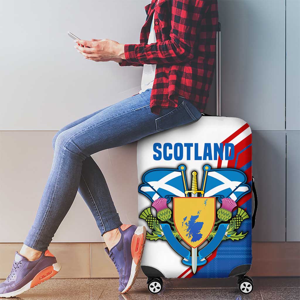 Scotland Blue Tartan Luggage Cover with Crest and Saltire Shield Design TS04