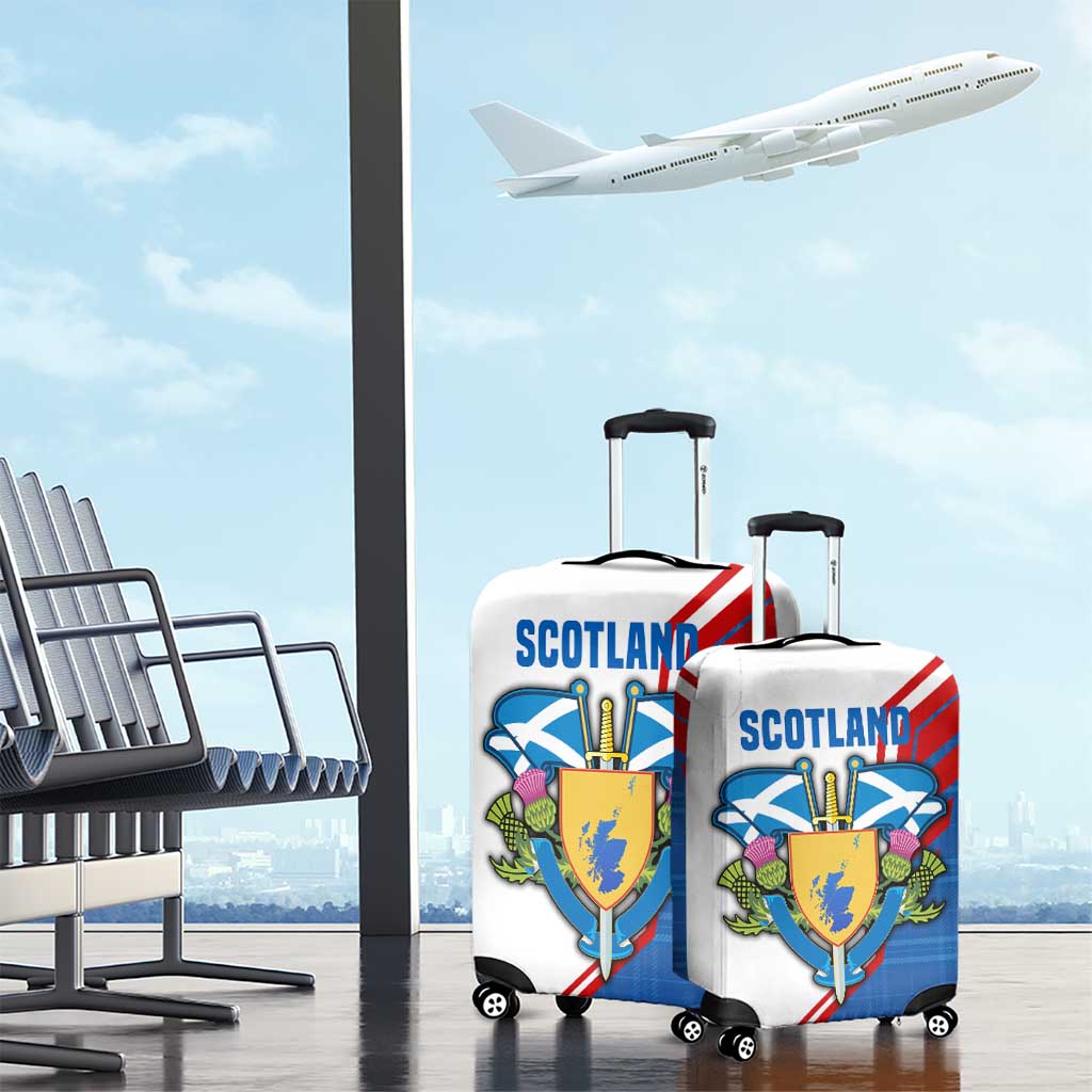 Scotland Blue Tartan Luggage Cover with Crest and Saltire Shield Design TS04