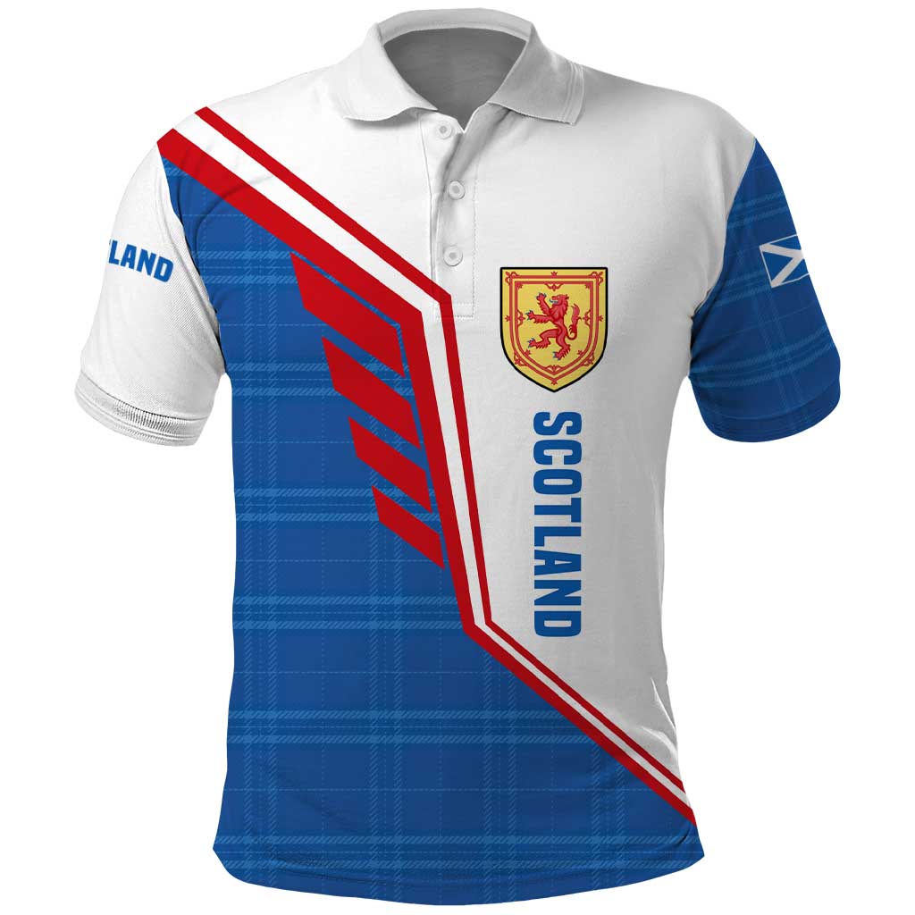 Scotland Blue Tartan Polo Shirt with Crest and Saltire Shield Design TS04