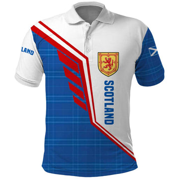Scotland Blue Tartan Polo Shirt with Crest and Saltire Shield Design TS04