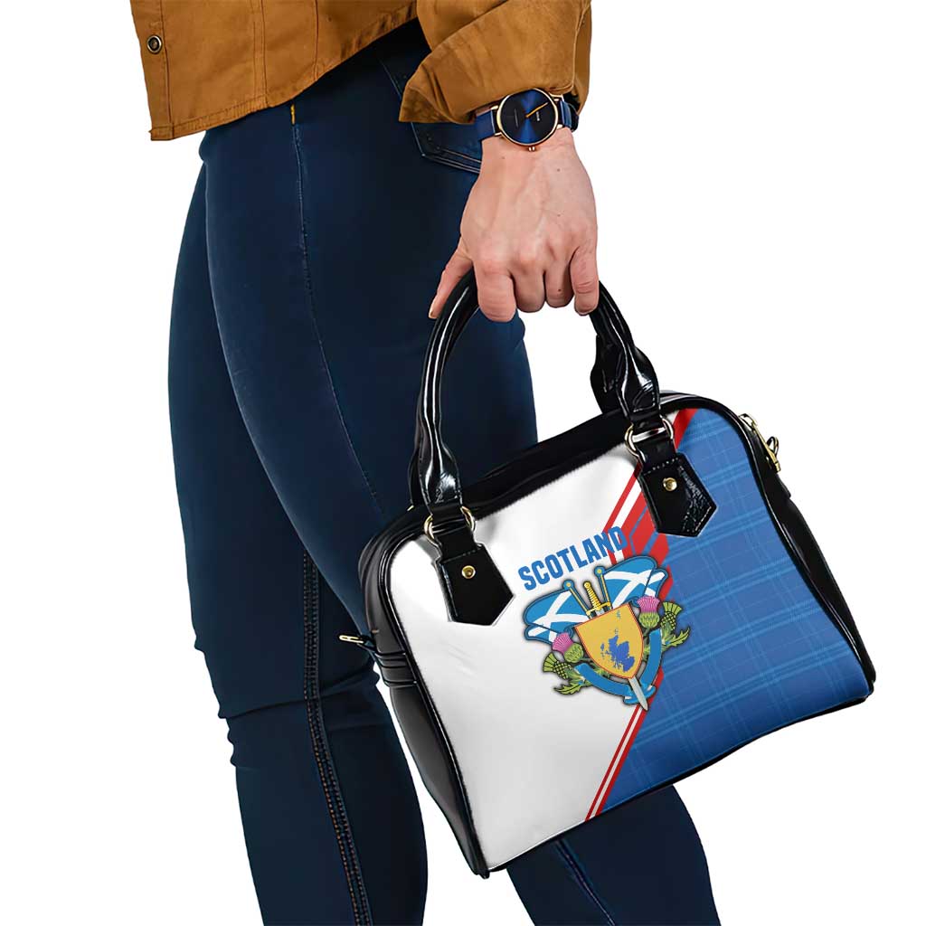 Scotland Blue Tartan Shoulder Handbag with Crest and Saltire Shield Design TS04