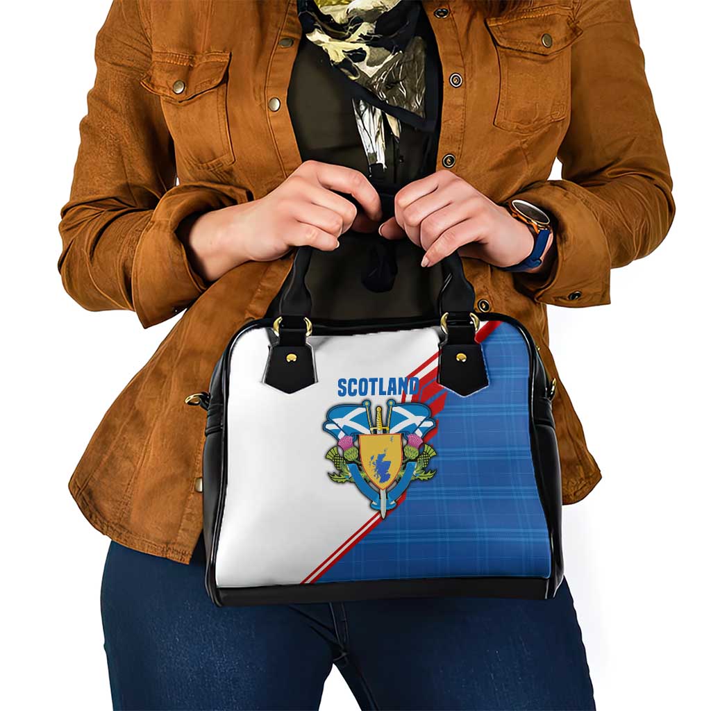 Scotland Blue Tartan Shoulder Handbag with Crest and Saltire Shield Design TS04