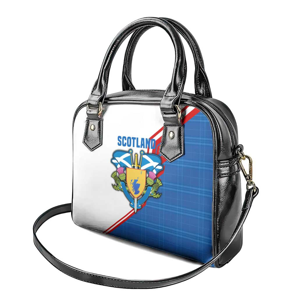 Scotland Blue Tartan Shoulder Handbag with Crest and Saltire Shield Design TS04