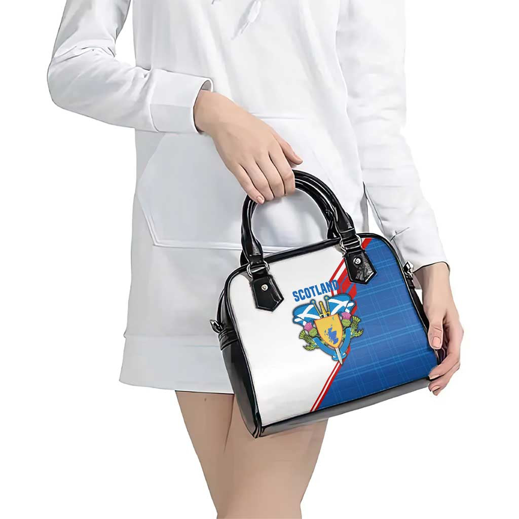 Scotland Blue Tartan Shoulder Handbag with Crest and Saltire Shield Design TS04