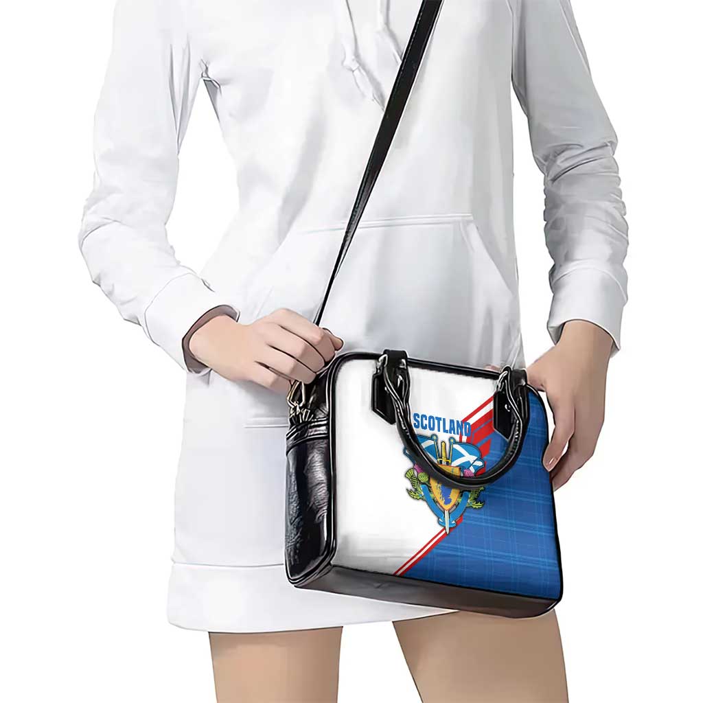 Scotland Blue Tartan Shoulder Handbag with Crest and Saltire Shield Design TS04