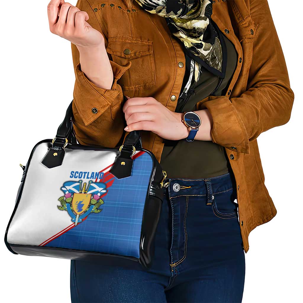 Scotland Blue Tartan Shoulder Handbag with Crest and Saltire Shield Design TS04