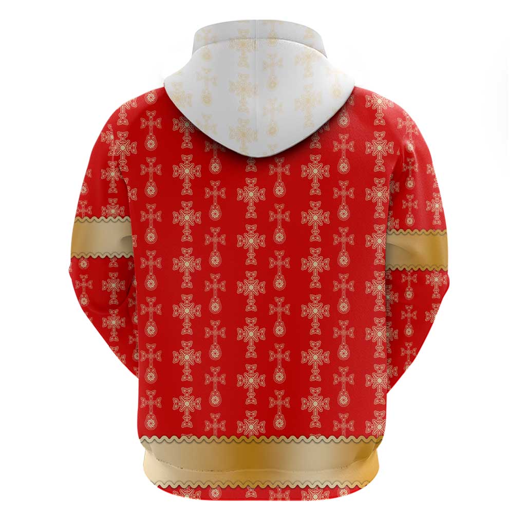 Armenian Traditional Red Hoodie with Gold Cross Pattern and Flag Crest TS04