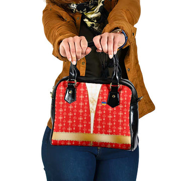 Armenian Traditional Red Shoulder Handbag with Gold Cross Pattern and Flag Crest TS04