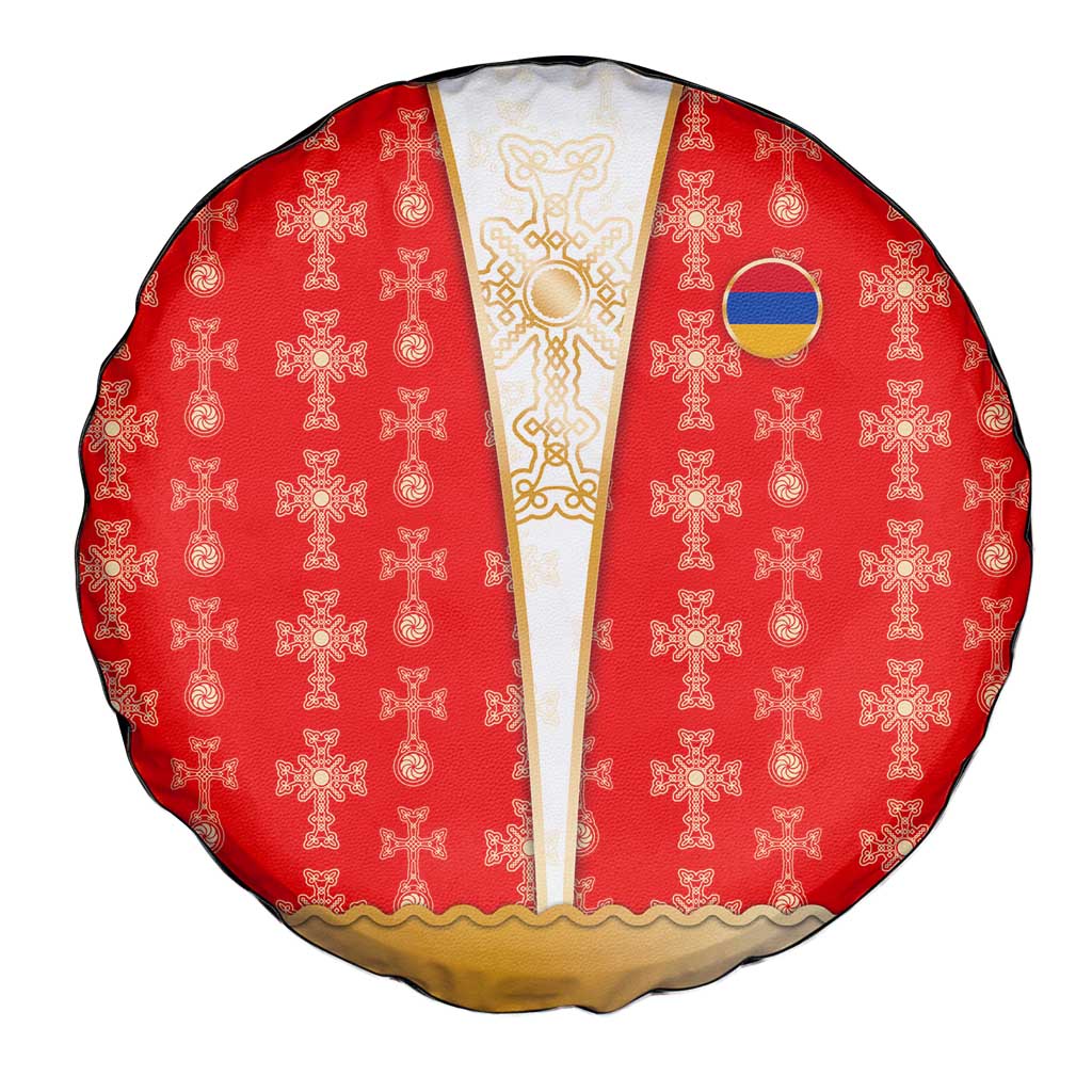 Armenian Traditional Red Spare Tire Cover with Gold Cross Pattern and Flag Crest TS04