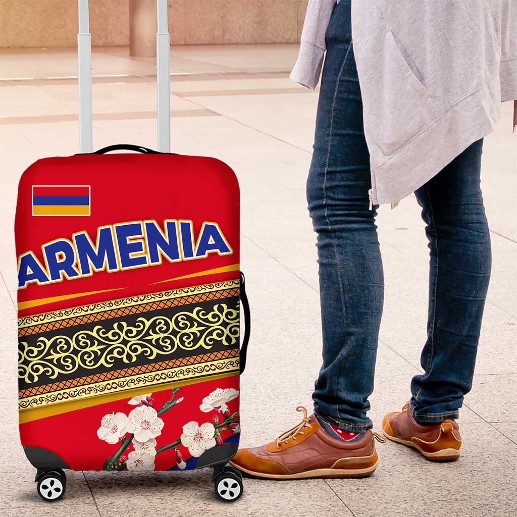 Armenia Traditional Pattern Luggage Cover with Floral Motif and National Flag Design TS04