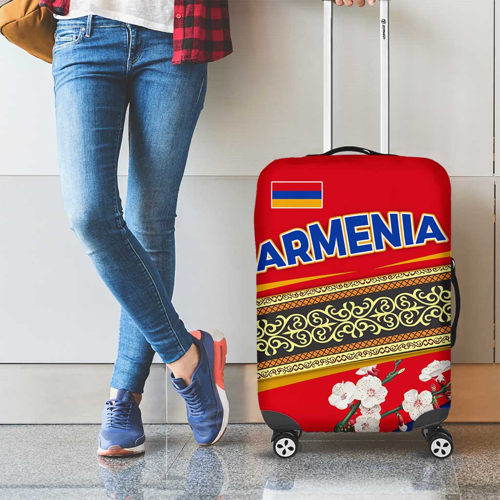 Armenia Traditional Pattern Luggage Cover with Floral Motif and National Flag Design TS04