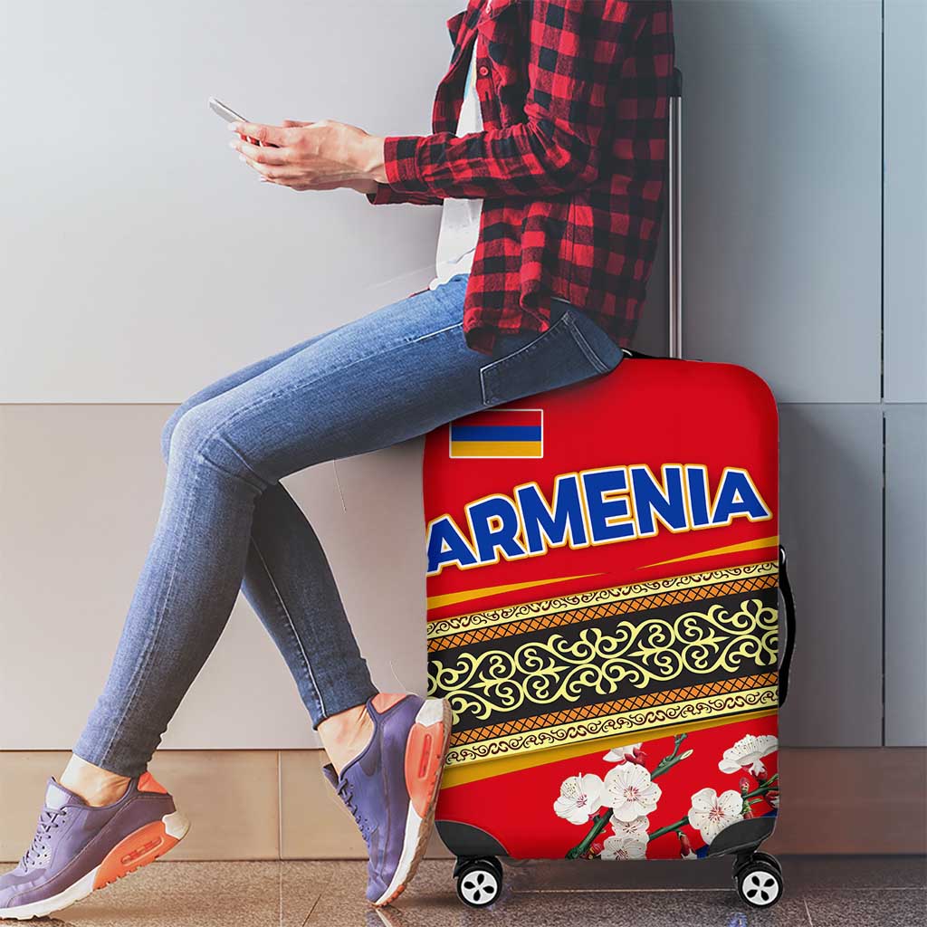 Armenia Traditional Pattern Luggage Cover with Floral Motif and National Flag Design TS04