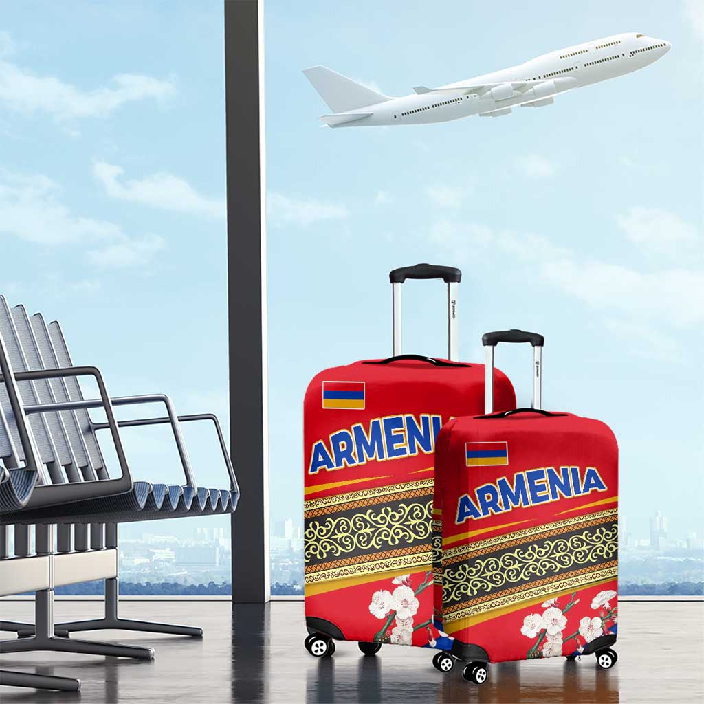Armenia Traditional Pattern Luggage Cover with Floral Motif and National Flag Design TS04