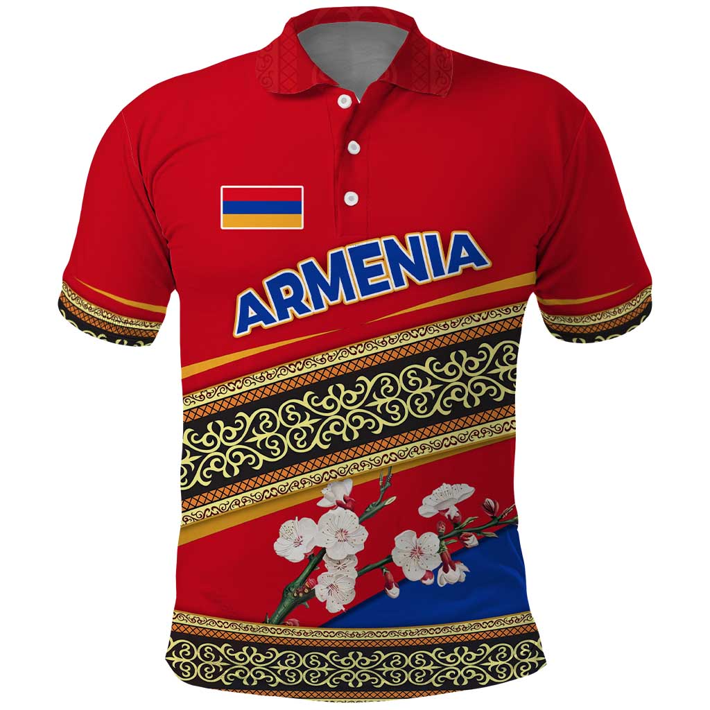 Armenia Traditional Pattern Polo Shirt with Floral Motif and National Flag Design TS04