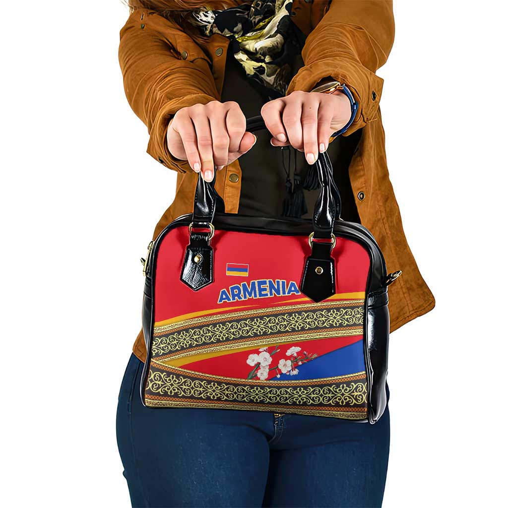 Armenia Traditional Pattern Shoulder Handbag with Floral Motif and National Flag Design TS04
