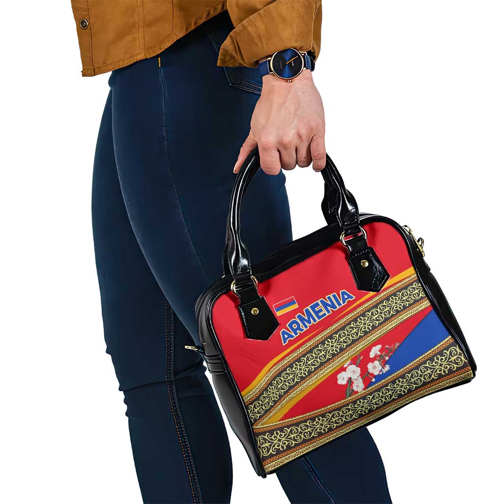 Armenia Traditional Pattern Shoulder Handbag with Floral Motif and National Flag Design TS04