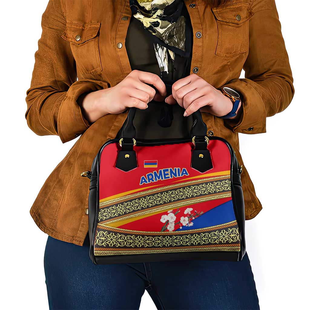 Armenia Traditional Pattern Shoulder Handbag with Floral Motif and National Flag Design TS04