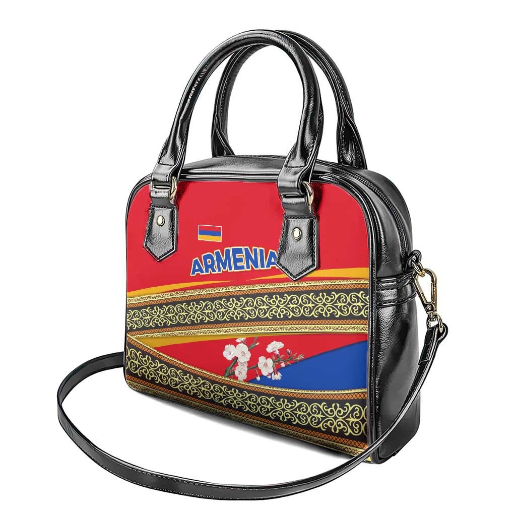 Armenia Traditional Pattern Shoulder Handbag with Floral Motif and National Flag Design TS04