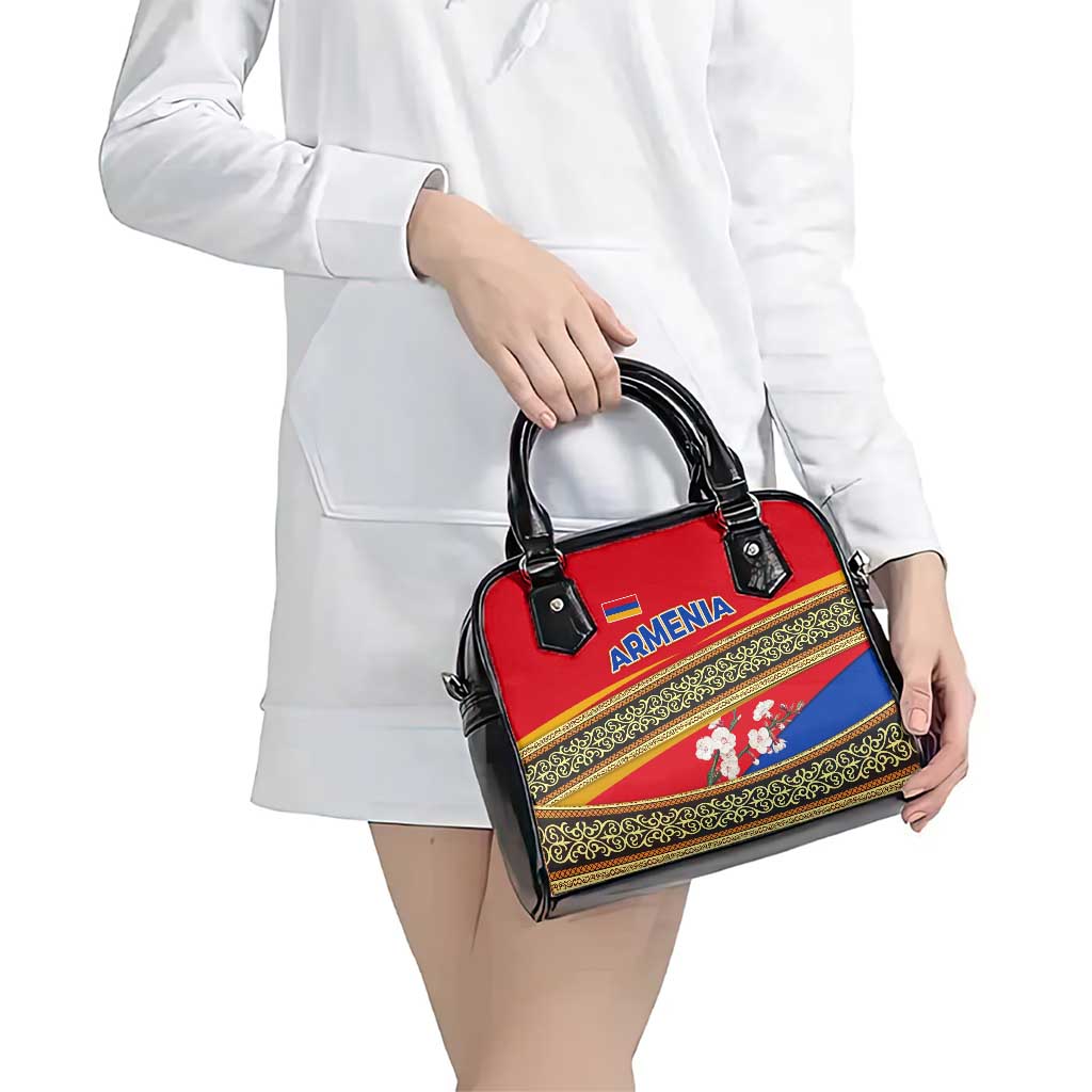 Armenia Traditional Pattern Shoulder Handbag with Floral Motif and National Flag Design TS04
